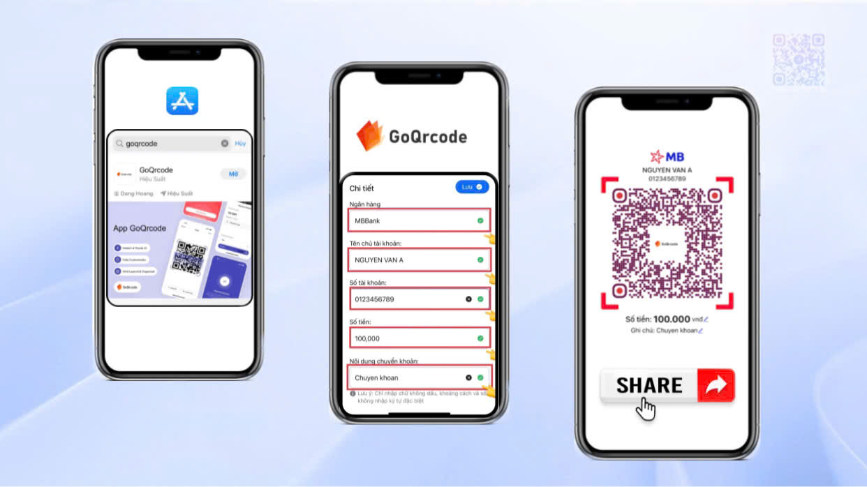 các bước thực hiện thanh toán trên ứng dụng GoQRcode