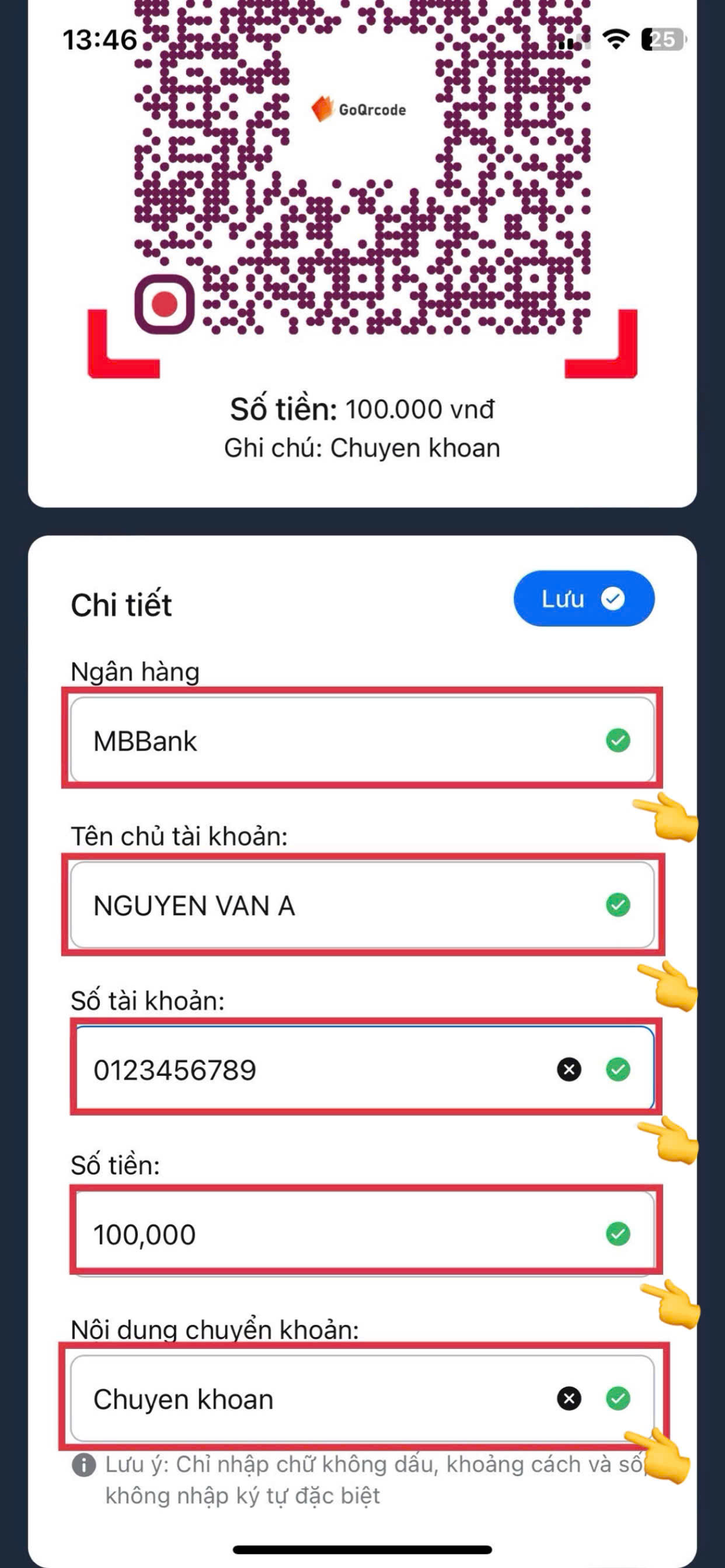 bước nhập nội dung vào giao diện GoQrcode