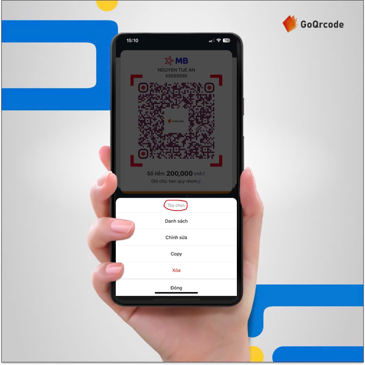 “Giao diện tùy chỉnh mã QR trong ứng dụng GoQRcode”.