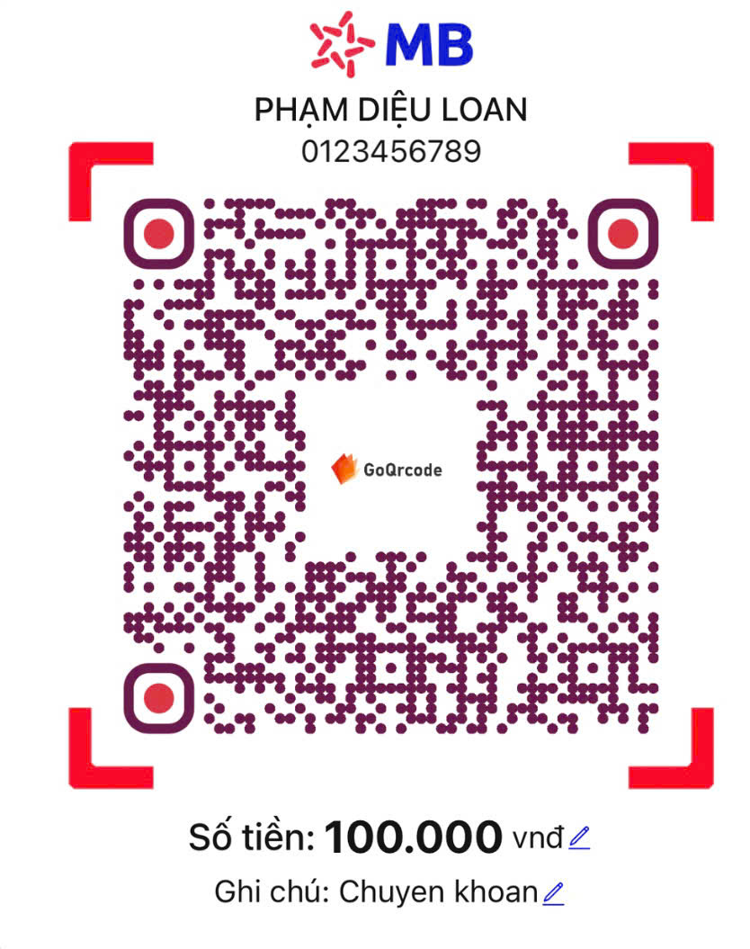 Mã QR thanh toán với số tiền cố định, tạo từ ứng dụng GoQrCode trên điện thoại di động